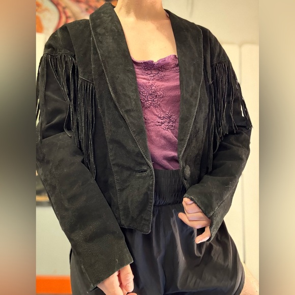 Vintage Adler Real Genuine Leather Fringe Black Jacket cowgirl western size XL - Picture 11 of 12